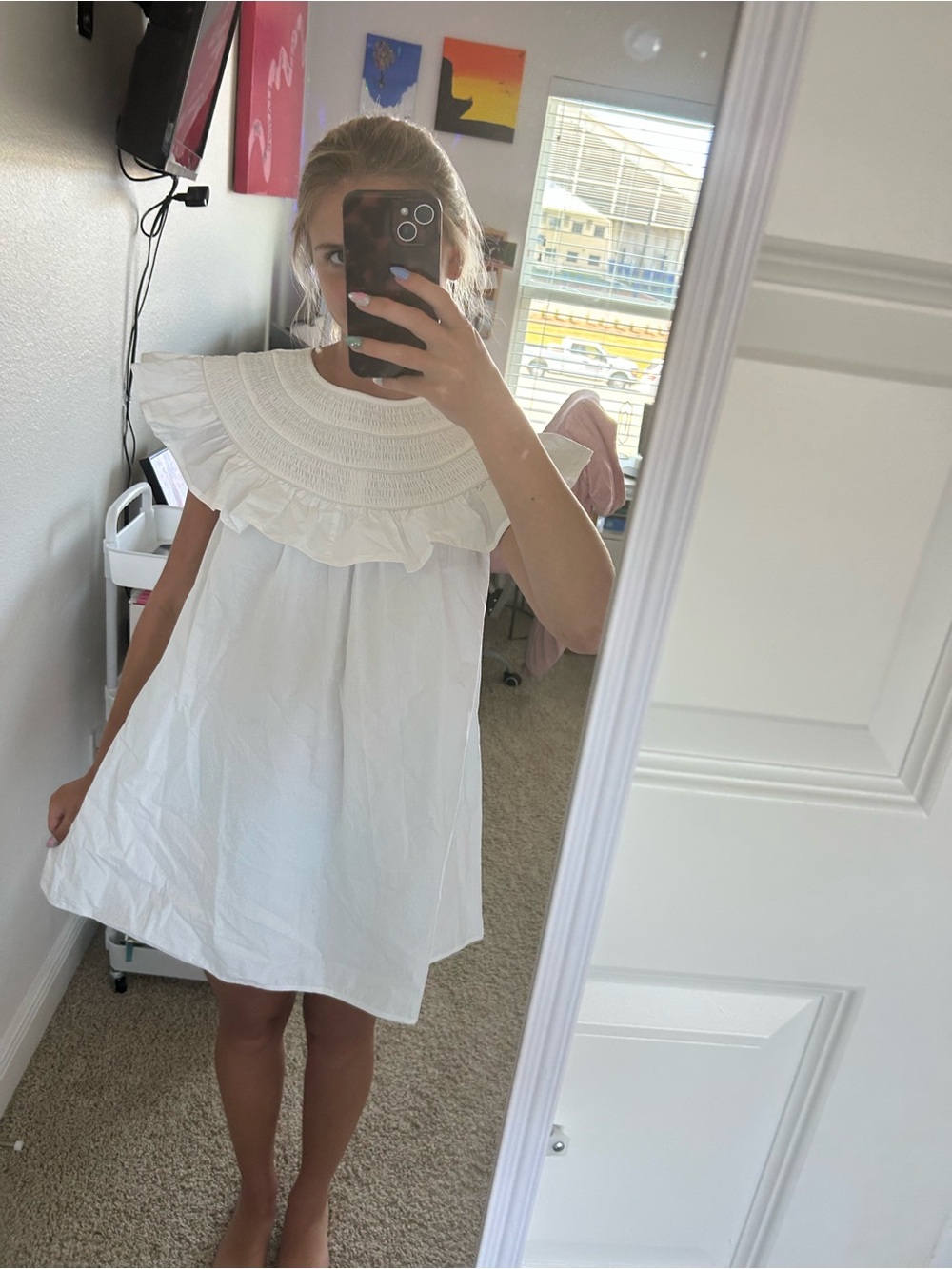 Boutique Women’s White Ruffled Yoke Dress